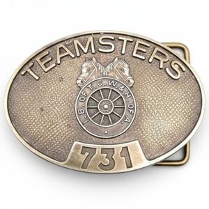 EUC Vintage Teamsters 731 Trade Union Brass Belt Buckle!